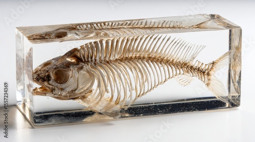 Preserved Fish Skeleton in Clear Resin Display for Educational and Decorative Use