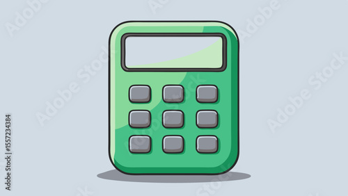 light green calculator with blank screen and grey buttons isolated on white background.