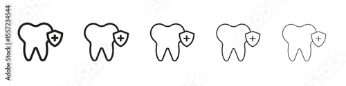 Dental insurance iconBlack linear bold and thin strokes set