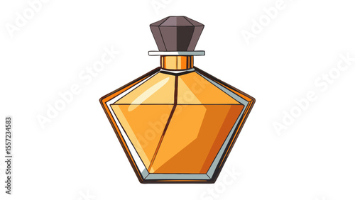 golden diamond-shaped perfume bottle with a dark brown stopper isolated on white background.