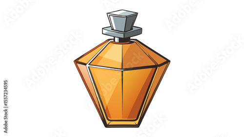 golden geometric perfume bottle with a grey stopper isolated on white background.