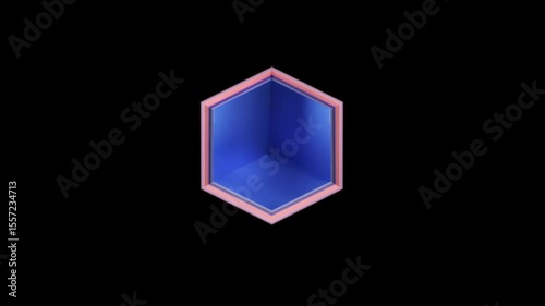 Vibrant geometric hexagons pulsing rhythmically, expanding and contracting against stark black background, creating mesmerizing visual journey through color and motion