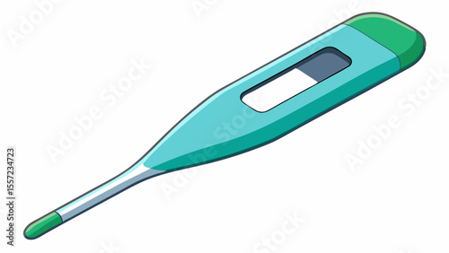 turquoise medical thermometer with an empty white screen isolated on white background.
