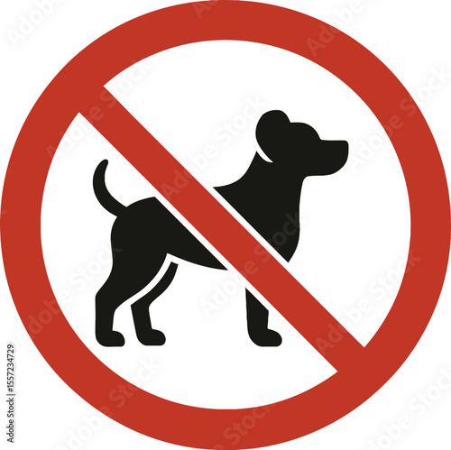 No dogs allowed warning sign with red prohibition symbol and black dog silhouette