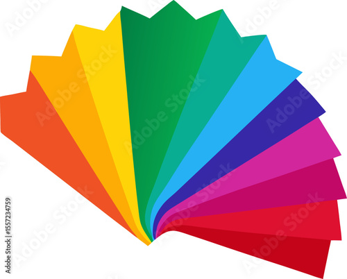 Vibrant illustration of multi-coloured abstract fabric swatches fanned out with white background.