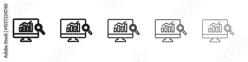 Data Analysing iconBlack linear bold and thin strokes set