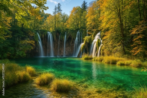 Stunning cascade at a famous national park known for its lakes
