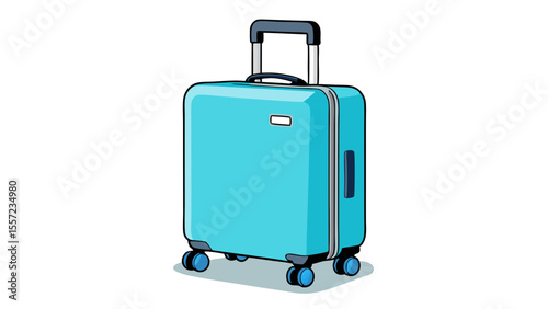 light blue wheeled luggage suitcase isolated on white background.