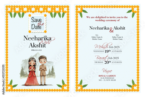Indian traditional style wedding invitation card design 