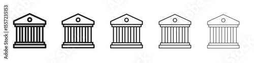 Courthouse iconBlack linear bold and thin strokes set