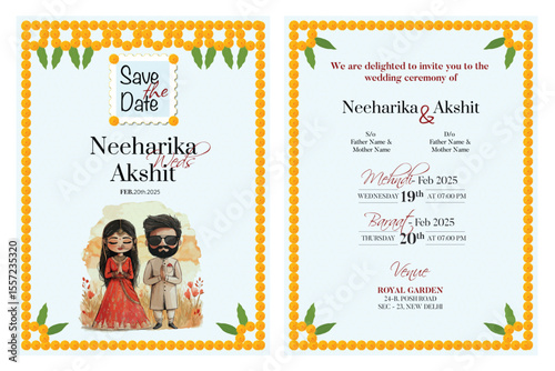 Indian traditional style wedding invitation card design 