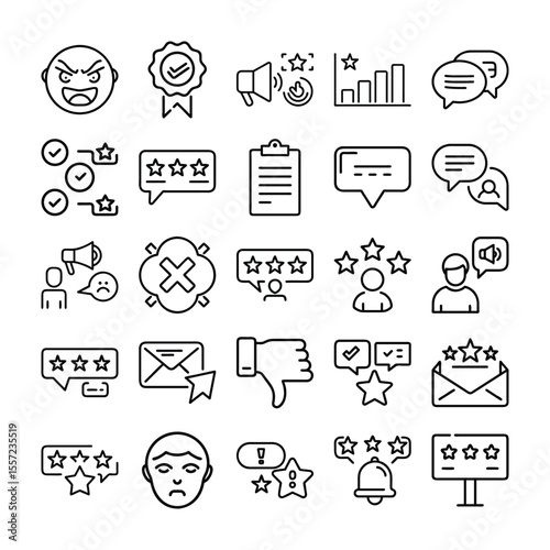 Collection of Feedback and Review Icons Representing Customer Experience and Satisfaction