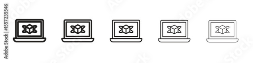 Computer simulation iconBlack linear bold and thin strokes set