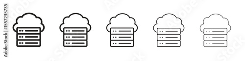 Cloud server iconBlack linear bold and thin strokes set