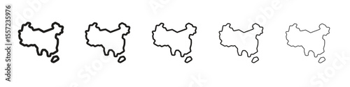 China map iconBlack linear bold and thin strokes set