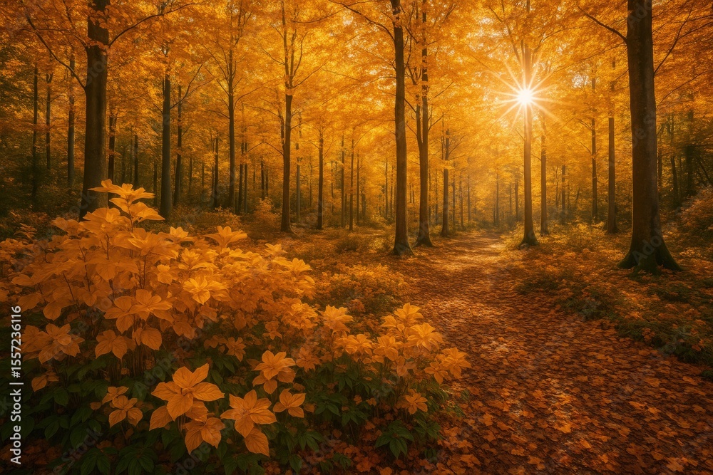 Fototapeta premium Fall Season in Europe with Colorful Forest Foliage