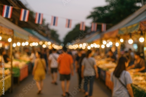 Abstract out-of-focus depiction of northeastern Thai marketplaces with bokeh effects for backdrop applications