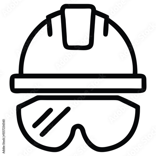 Safety helmet and goggles outline icon for construction or industrial use