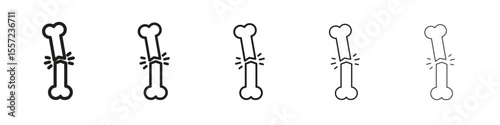 Broken bone iconBlack linear bold and thin strokes set