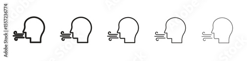 Breath iconBlack linear bold and thin strokes set
