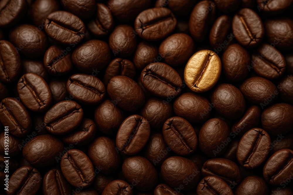 Naklejka premium Beautiful shot of roasted coffee beans with a golden hue