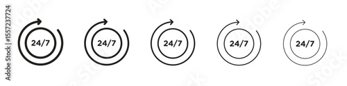 24 7 iconBlack linear bold and thin strokes set