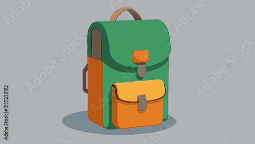 colorful cartoon backpack with teal orange design travel school bag illustration design