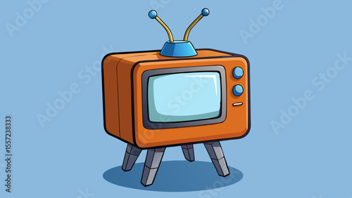 retro orange vintage television set with rabbit ear antennas classic tv illustration 