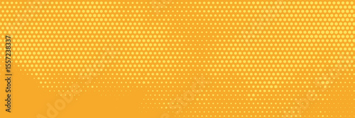 Yellow orange halftone pattern. Retro comic gradient background. Square pixilated dot cartoon texture. Pop art faded gradient pattern