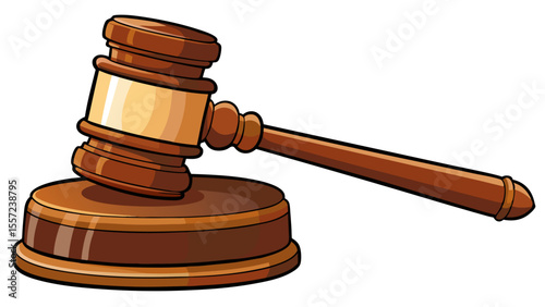 wooden judge gavel with sound block traditional courtroom legal authority symbol isolated on white background.