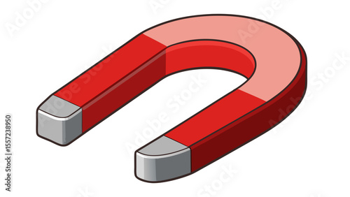 red horseshoe magnet with silver poles classic u-shaped magnetic tool isolated on white background.
