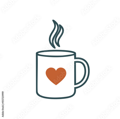 Cozy mug with heart design hot drink steam