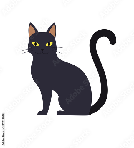 Cute black cat sitting halloween pet animal cartoon illustration