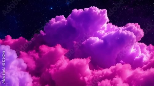 Abstract spiritual energy swirling through a vibrant nebula. Colorful Clouds with Stars in a Night Sky Create a Dreamy Atmosphere