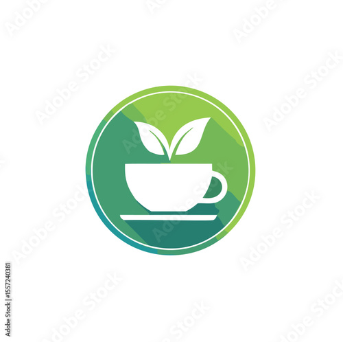 Green tea cup logo design herbal beverage icon