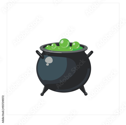Halloween witchs cauldron green potion bubbles