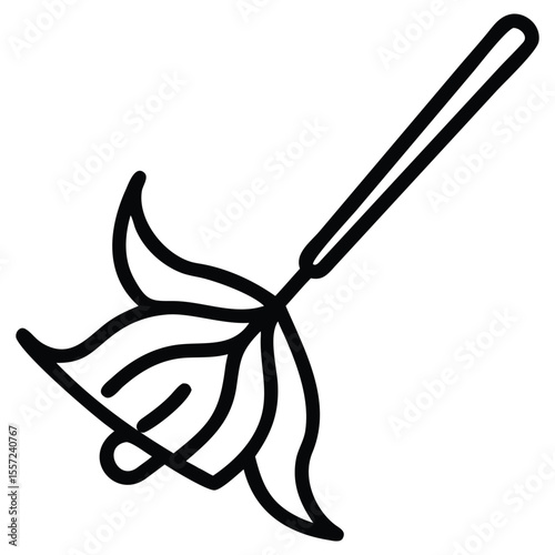 Simple line art of mop cleaning tool with a long handle