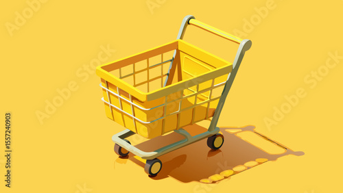 3d shopping cart icon yellow background e-commerce retail design