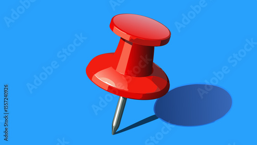red thumbtack isolated on blue background.