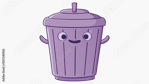 purple cartoon trash can character trash can isolated on white background.