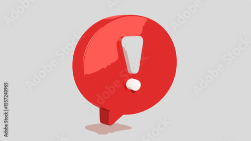 red speech bubble exclamation mark alert notification warning communication icon isolated on gray background.