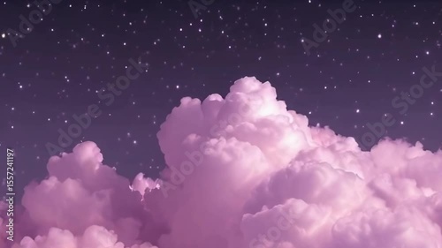 Abstract spiritual energy swirling through a vibrant nebula. Soft Pink Clouds Under Starry Sky at Dusk in Dreamy Atmosphere