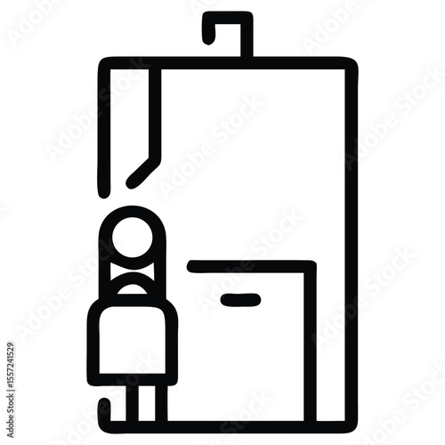 Simple line art of woman passing through security metal detector vector