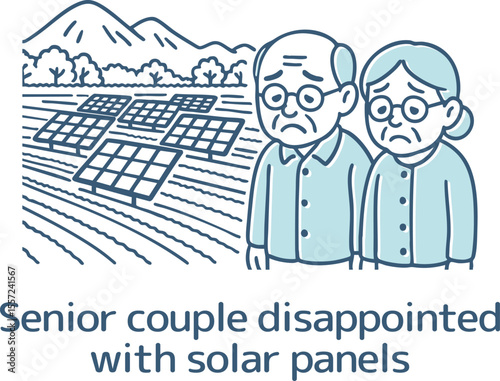 大量の太陽光パネルにがっかりするシニア夫婦
Senior couple disappointed by the large number of solar panels 
