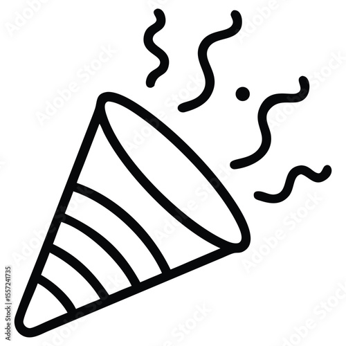 Simple line art style of party popper and confetti streamers illustration