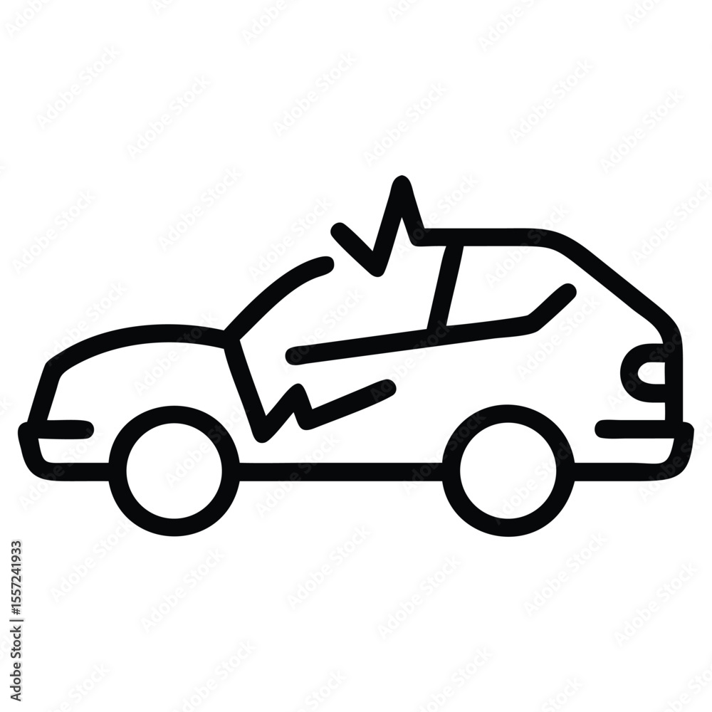 Obraz premium Simple line drawing of a damaged car after crash or accident