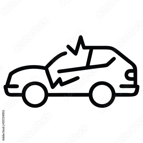 Simple line drawing of a damaged car after crash or accident