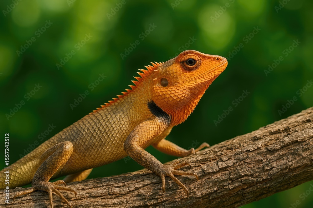 A relaxed orange-headed chameleon relaxes in the wild, awaiting its meal. A relaxed orange-headed chameleon relaxes in the wild, awaiting its meal.
