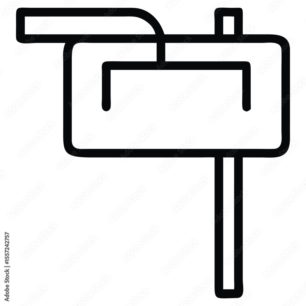 Fototapeta premium Simple of rural roadside mailbox with signal flag raised in line art