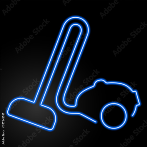 vacuum cleaner neon sign, modern glowing banner design, colorful modern design trend on black background. Vector illustration.